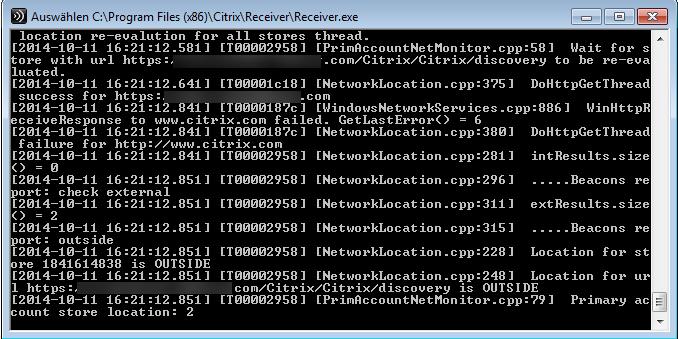 Citrix Receiver Debug Modus Live Feed