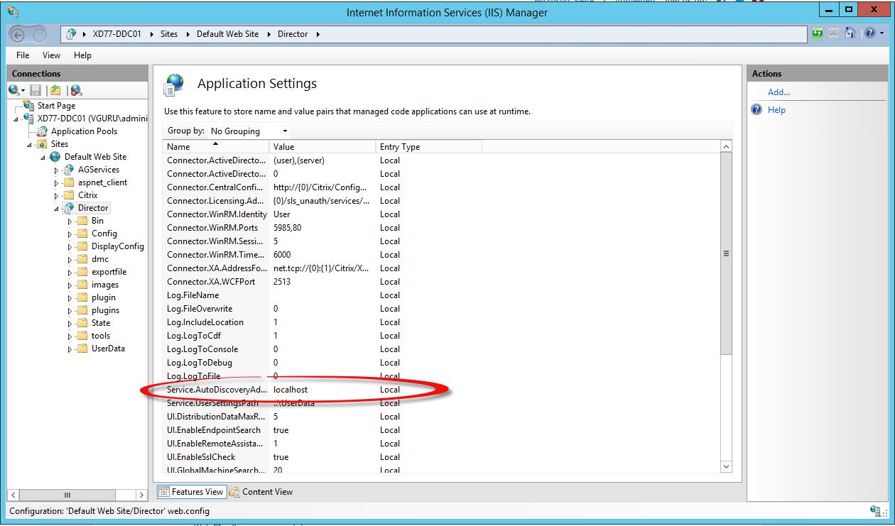 IIS Manager Application Settings