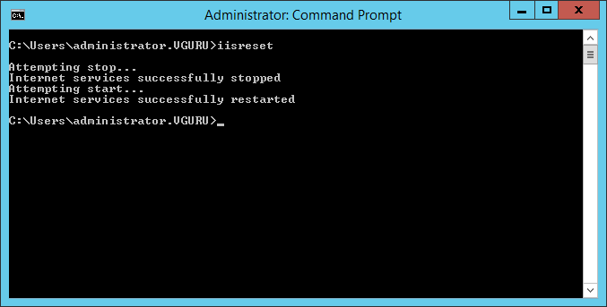 Command Prompt zum Neustarten des IIS