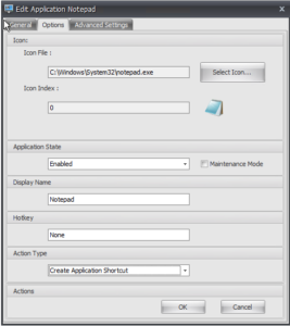Citrix WEM - Applications erstellen - Options