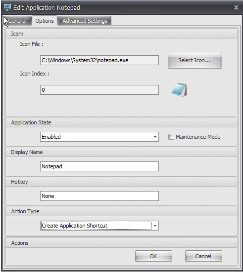 Citrix WEM - Applications erstellen - Options
