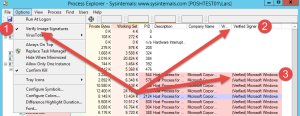 Anzeige der verify Images signatures im Microsoft SysInternals Process Explorer