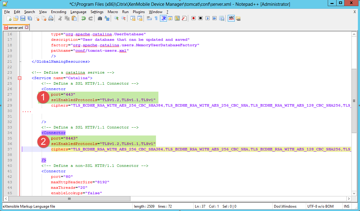 Tomcat Server.xml Anpassung auf Citrix XenMobile Device Manager