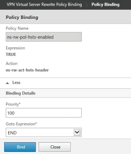 Citrix Netscaler Gateway SSL HSTS add policy binding