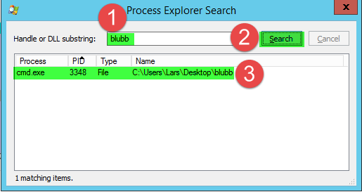 Suchdialog im SysInternals Process Explorer